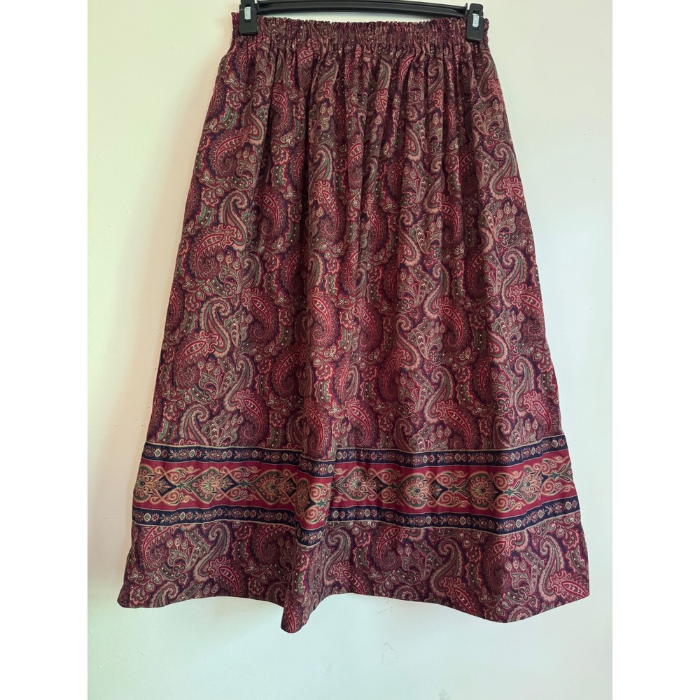 Vintage 80s Vera Bradley Designs Paisley Cotton Maxi Skirt Burgundy Made in USA